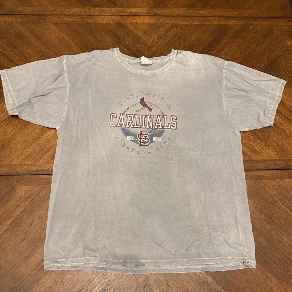 Vintage‎ St Louis Cardinals MLB Graphic T-Shirt Gray Distressed Mens 2XL MLB Tee